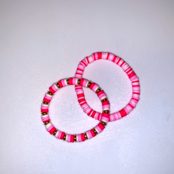 Pink two piece clay bead bracelet set - Picture 1 of 3
